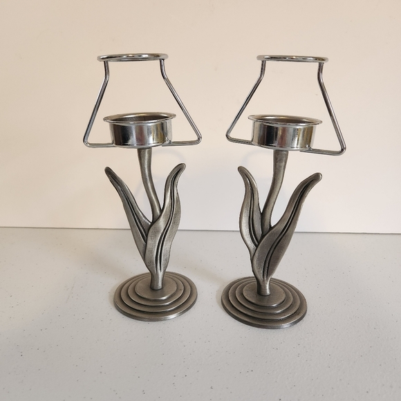 Brassbell Co. Pewter Tealight Candle Holder Leaf Design 90s Vintage Eclectic - Picture 4 of 6